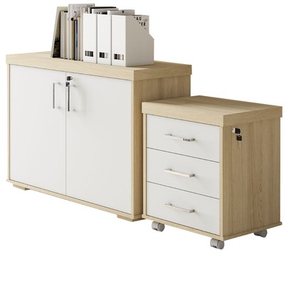 Escritório Completo Tamburato 2 Portas 3 Gavetas 1 Prateleira Carvalho/Branco - Artany Móveis