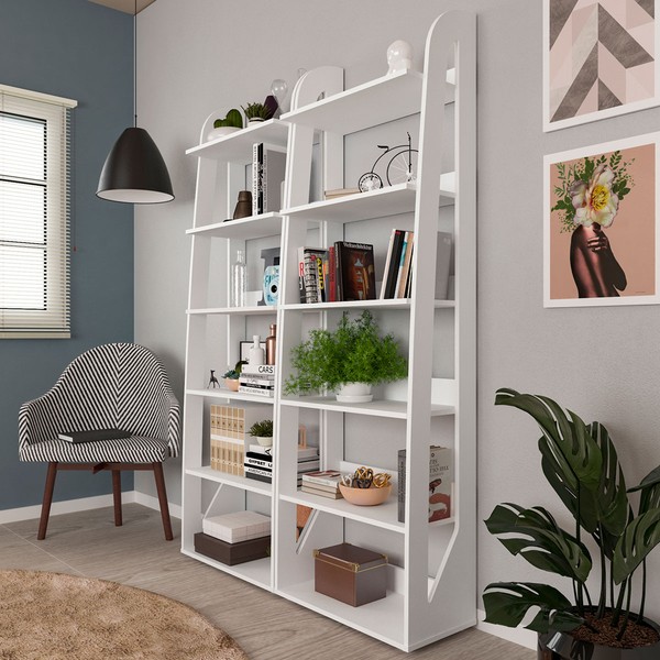 Estante para Livros Floripa 10 Prateleiras Branco  - Pnr Móveis