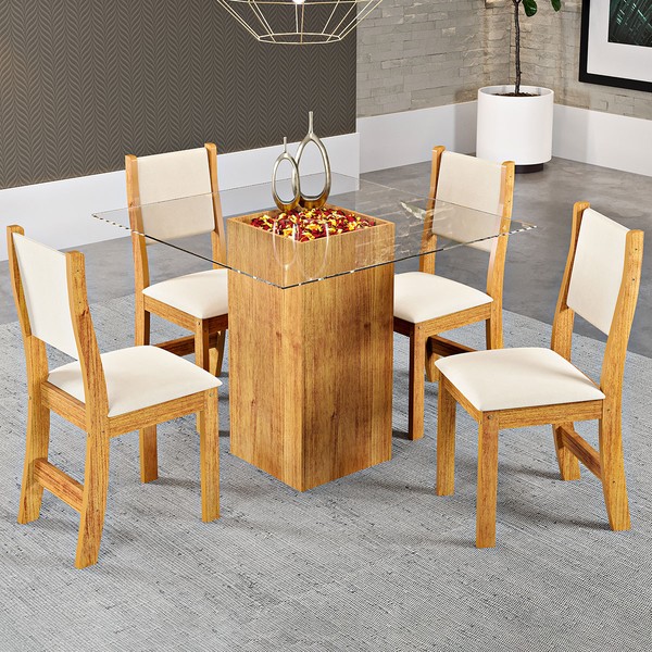 Mesa de Jantar 4 Lugares Siena Mel/Creme - Viero Móveis