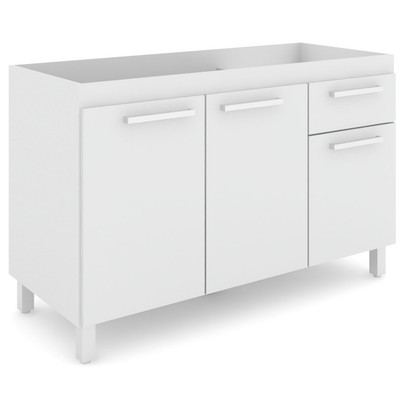 Balcão de Cozinha para Pia Caroline 3 Portas 1 Gaveta Branco - Pnr Móveis