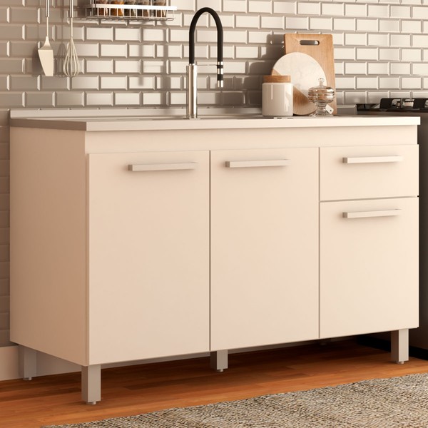 Balcão de Cozinha para Pia Caroline 3 Portas 1 Gaveta Branco - Pnr Móveis