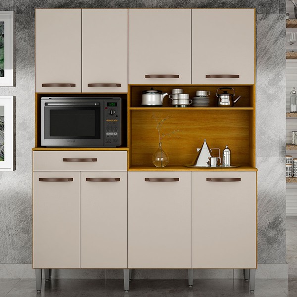 Cozinha Compacta Pratic 8 Portas 1 Gaveta Cinamomo/Off White  - Chf Móveis