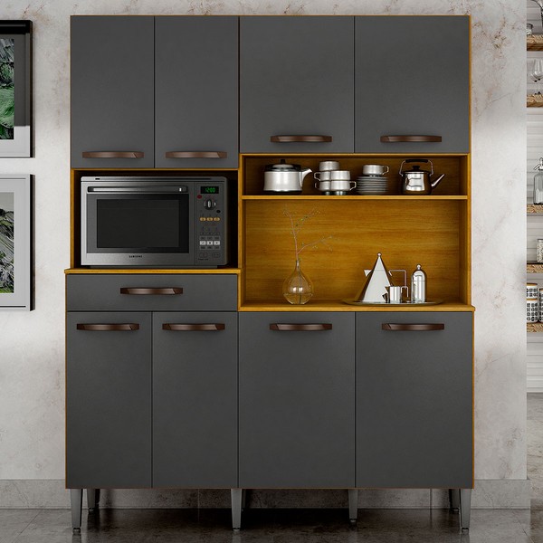 Cozinha Compacta Pratic 8 Portas 1 Gaveta Cinamomo/Grafite  - Chf Móveis