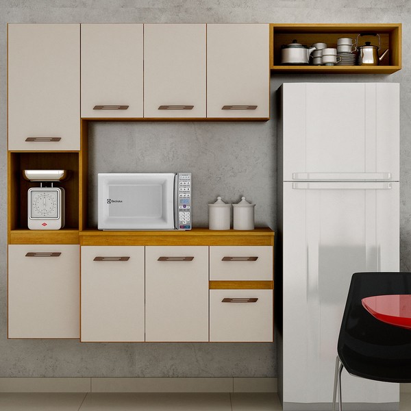 Cozinha Compacta Brisa 8 Portas 1 Gaveta Cinamomo/Off White - Chf Móveis