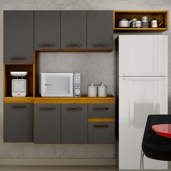 Cozinha Compacta Brisa 8 Portas 1 Gaveta Cinamomo/Grafite - Chf Móveis