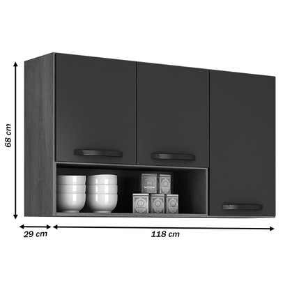 Armário Aéreo Cozinha Maisa 3 Portas Cinamomo/Grafite - Chf Móveis