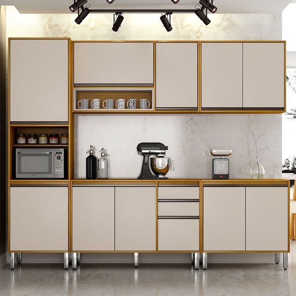 Cozinha Completa Eduarda 11 Portas 2 Gavetas Cinamomo/Off White - Chf Móveis