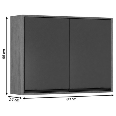 Armário Aéreo Cozinha 80 Cm Eduarda 2 Portas Cinamomo/Grafite - Chf Móveis