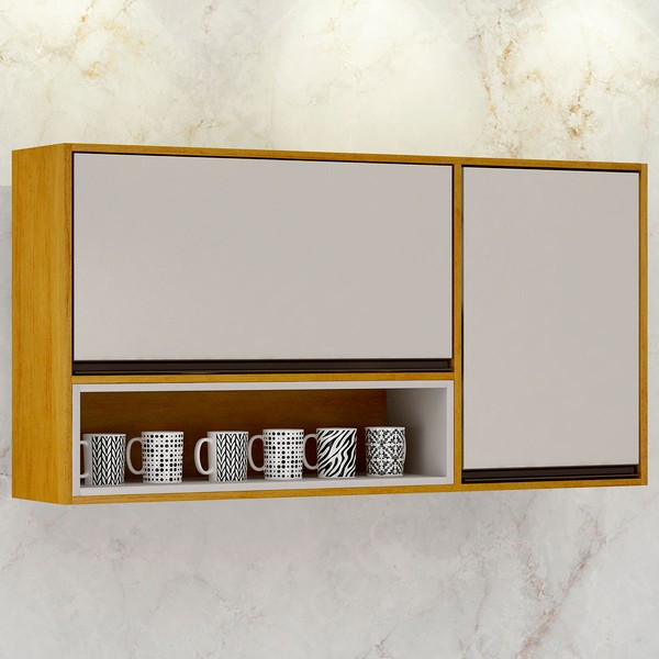 Armário Aéreo Cozinha 120 Cm Eduarda 2 Portas Cinamomo/Off White - Chf Móveis