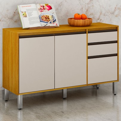 Balcão de Cozinha Eduarda 3 Portas 2 Gavetas Cinamomo/Off White - Chf Móveis