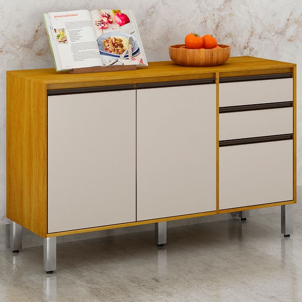 Balcão de Cozinha Eduarda 3 Portas 2 Gavetas Cinamomo/Off White - Chf Móveis