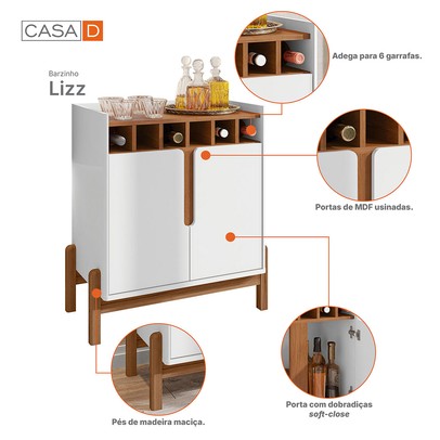 Bar Liz 2 Portas Branco/Cedro - Casa D