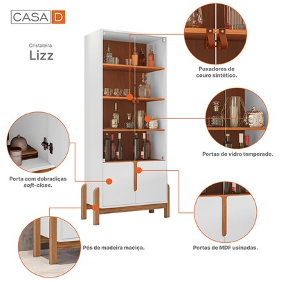 Cristaleira Lizz 2 Portas 3 Prateleiras Branco/Cedro - Casa D