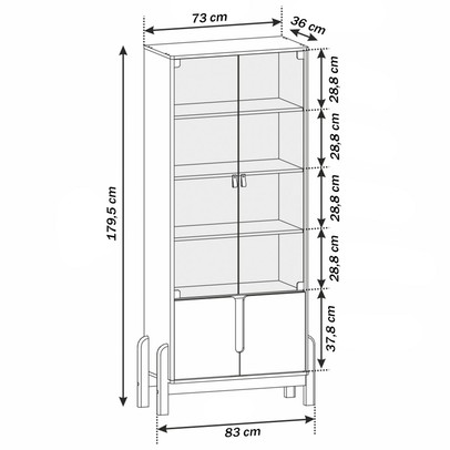 Cristaleira Lizz 2 Portas 3 Prateleiras Branco/Cedro - Casa D