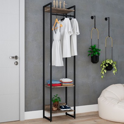 Closet Arara 3 Prateleiras Carvalho Dark/Preto 19219 - Compace