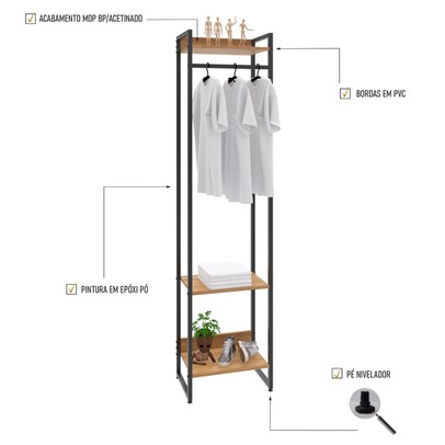 Closet Arara 3 Prateleiras Lâmina Mel/Preto 19219 - Compace