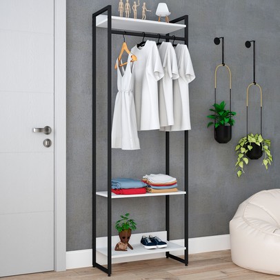 Closet Arara 3 Prateleiras Branco Chess/Preto 19223 - Compace