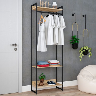 Closet Arara 3 Prateleiras Carvalho/Preto 19223 - Compace