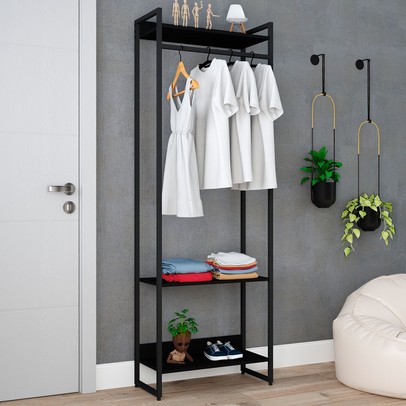 Closet Arara 3 Prateleiras Preto ônix/Preto 19223 - Compace