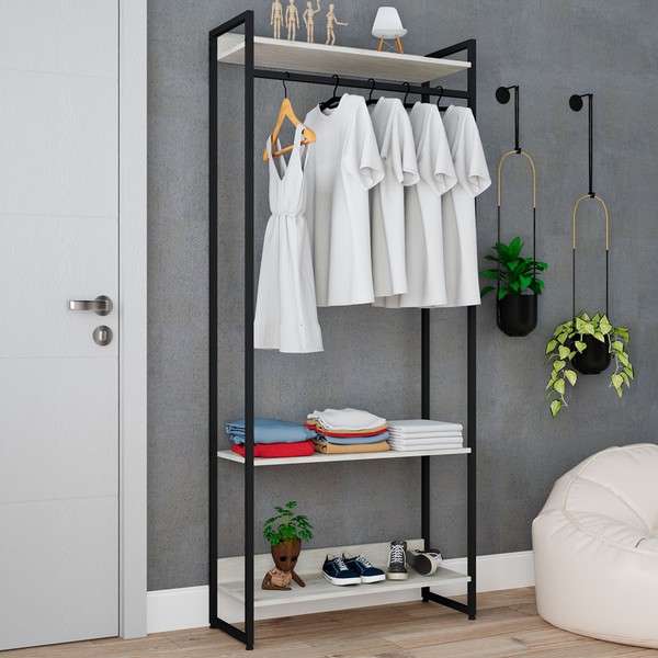 Closet Arara 3 Prateleiras Snow/Preto 19227 - Compace