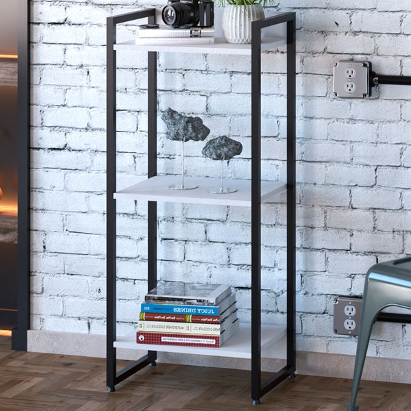 Estante para Livros Dynamica 3 Prateleiras Branco Chess/Preto 19171 - Compace