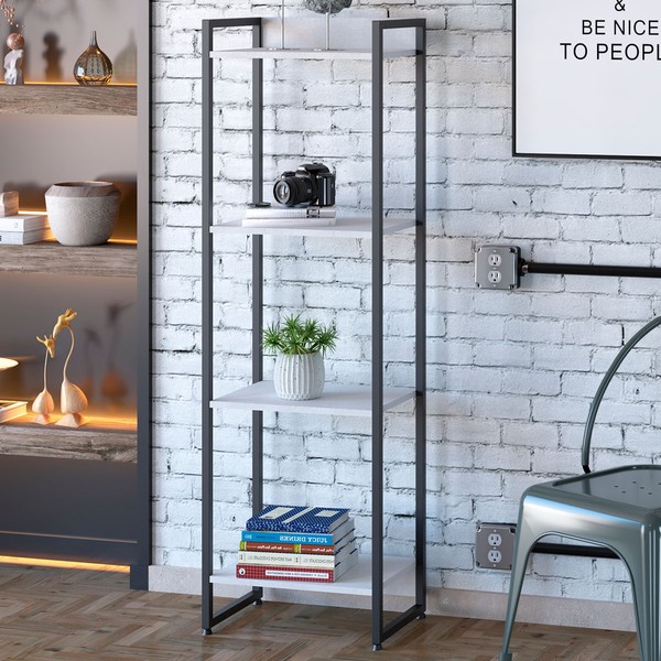 Estante para Livros Dynamica 4 Prateleiras Branco Chess/Preto 19181 - Compace