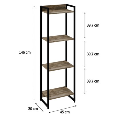 Estante para Livros Dynamica 4 Prateleiras Carvalho/Preto 19181 - Compace