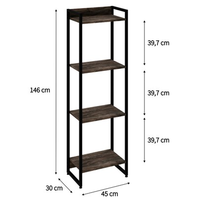 Estante para Livros Dynamica 4 Prateleiras Carvalho Dark/Preto 19181 - Compace