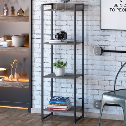 Estante para Livros Dynamica 4 Prateleiras Carvalho Dark/Preto 19181 - Compace