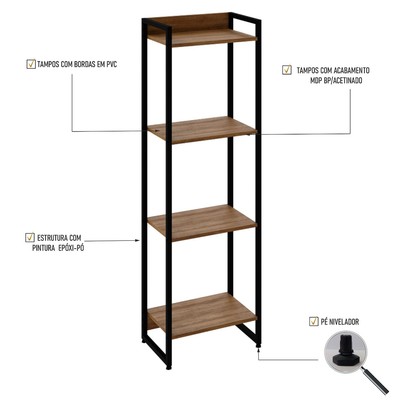 Estante para Livros Dynamica 4 Prateleiras Lâmina Mel/Preto 19181 - Compace