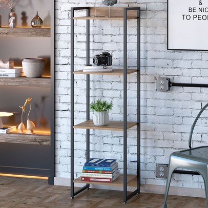 Estante para Livros Dynamica 4 Prateleiras Lâmina Mel/Preto 19181 - Compace