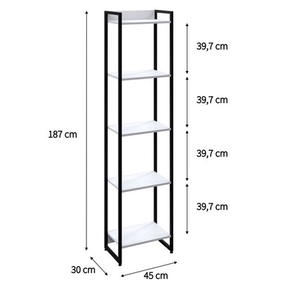 Estante para Livros Dynamica 5 Prateleiras Branco Chess/Preto 19191 - Compace