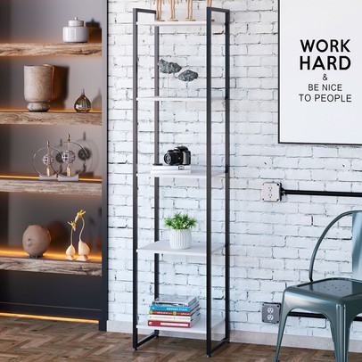 Estante para Livros Dynamica 5 Prateleiras Branco Chess/Preto 19191 - Compace