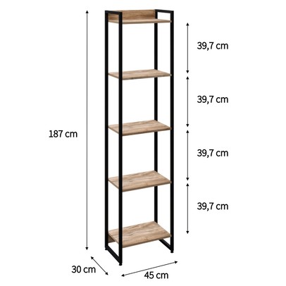 Estante para Livros Dynamica 5 Prateleiras Carvalho/Preto 19191 - Compace