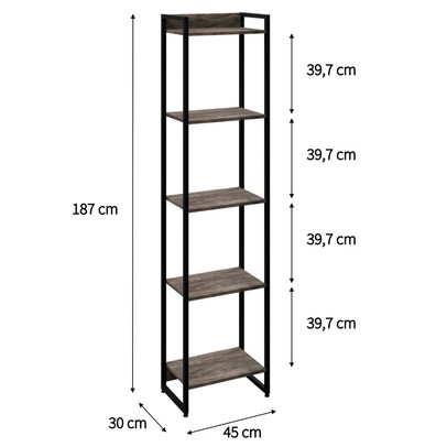 Estante para Livros Dynamica 5 Prateleiras Carvalho Dark/Preto 19191 - Compace