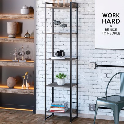 Estante para Livros Dynamica 5 Prateleiras Carvalho Dark/Preto 19191 - Compace