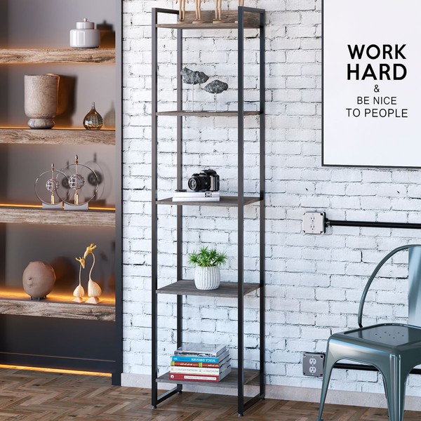 Estante para Livros Dynamica 5 Prateleiras Carvalho Dark/Preto 19191 - Compace