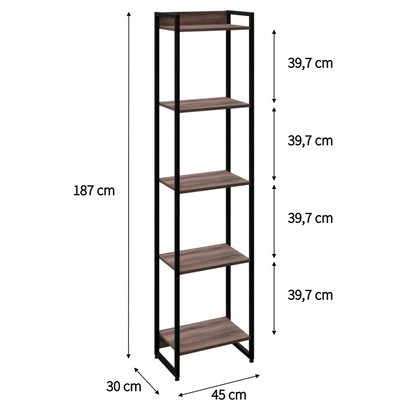 Estante para Livros Dynamica 5 Prateleiras Nogal/Preto 19191 - Compace