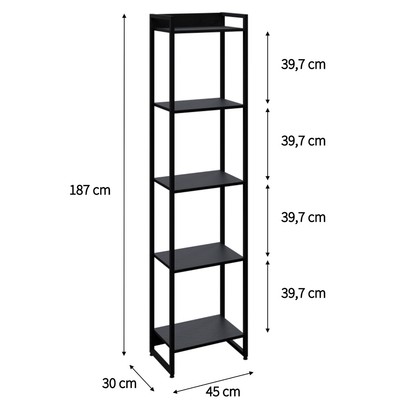 Estante para Livros Dynamica 5 Prateleiras Preto ônix/Preto 19191 - Compace