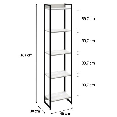 Estante para Livros Dynamica 5 Prateleiras Snow/Preto 19191 - Compace