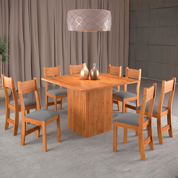 Mesa de Jantar 8 Lugares Lexa Mel/Veludo Cinza 26186 - Viero Móveis