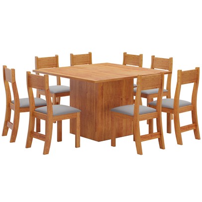 Mesa de Jantar 8 Lugares Lexa Mel/Veludo Cinza 26186 - Viero Móveis