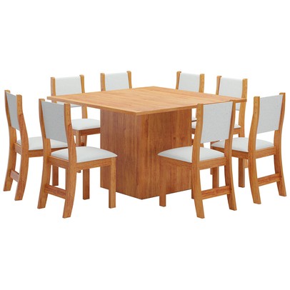 Mesa de Jantar 8 Lugares Lexa Mel/Linho Gelo - Viero Móveis