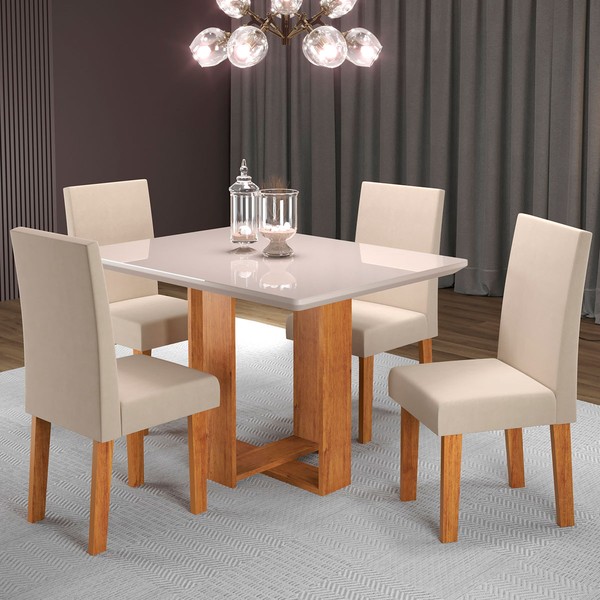 Mesa de Jantar 4 Lugares Rebeca Mel/Nude/Off White - Viero Móveis