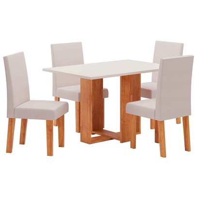 Mesa de Jantar 4 Lugares Juliete Mel/Blonde/Linho Amendoa 26281 - Viero Móveis