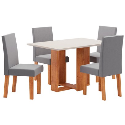 Mesa de Jantar 4 Lugares Juliete Mel/Blonde/Veludo Cinza 26282 - Viero Móveis