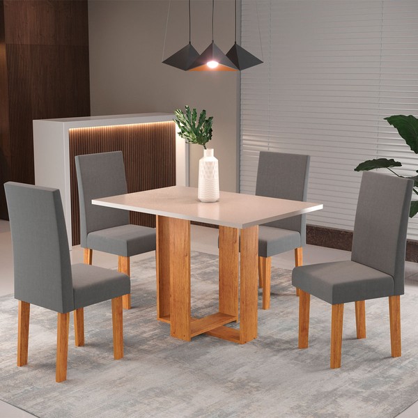 Mesa de Jantar 4 Lugares Juliete Mel/Blonde/Veludo Cinza 26282 - Viero Móveis
