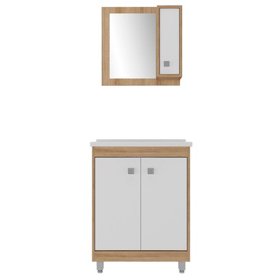 Armário de Banheiro 60 Cm 3 Portas com Cuba Castanho/Branco 00119 - Ozini Móveis