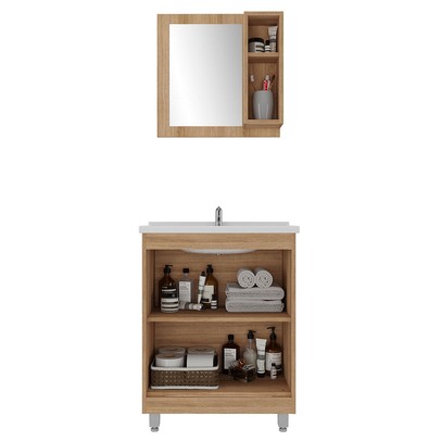 Armário de Banheiro 60 Cm 3 Portas com Cuba Castanho/Branco 00119 - Ozini Móveis