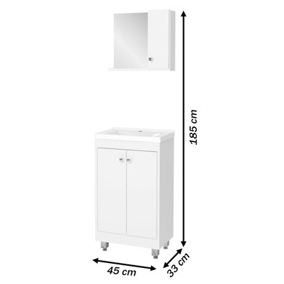 Armário de Banheiro 45 Cm 3 Portas com Cuba Branco 000100 - Ozini Móveis